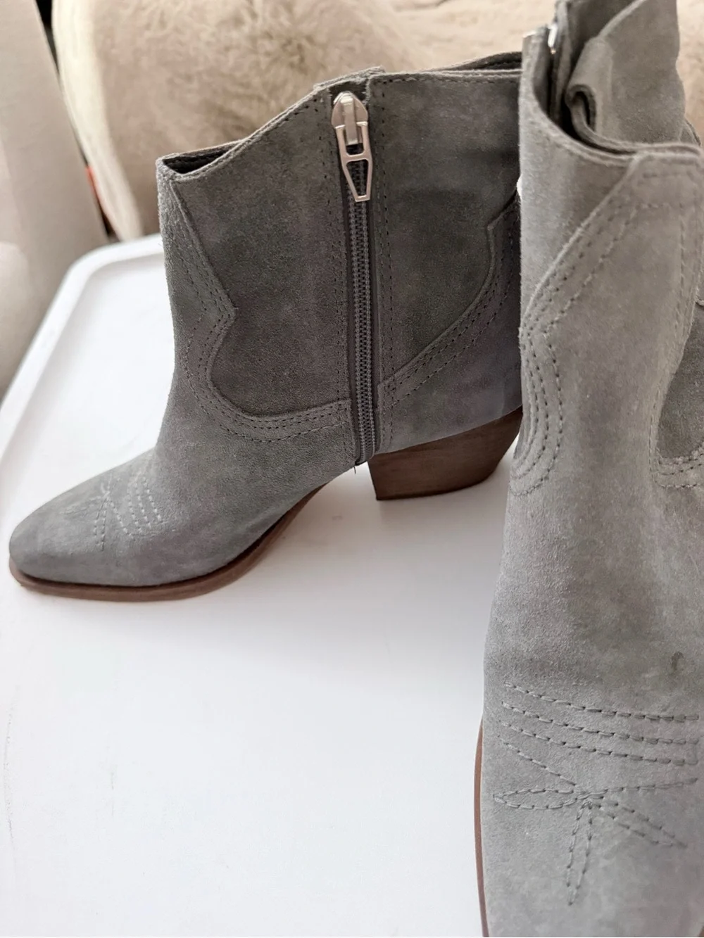 Dolce Vita Grey Suede Pointed Toe Ankle Booties with Side Zip